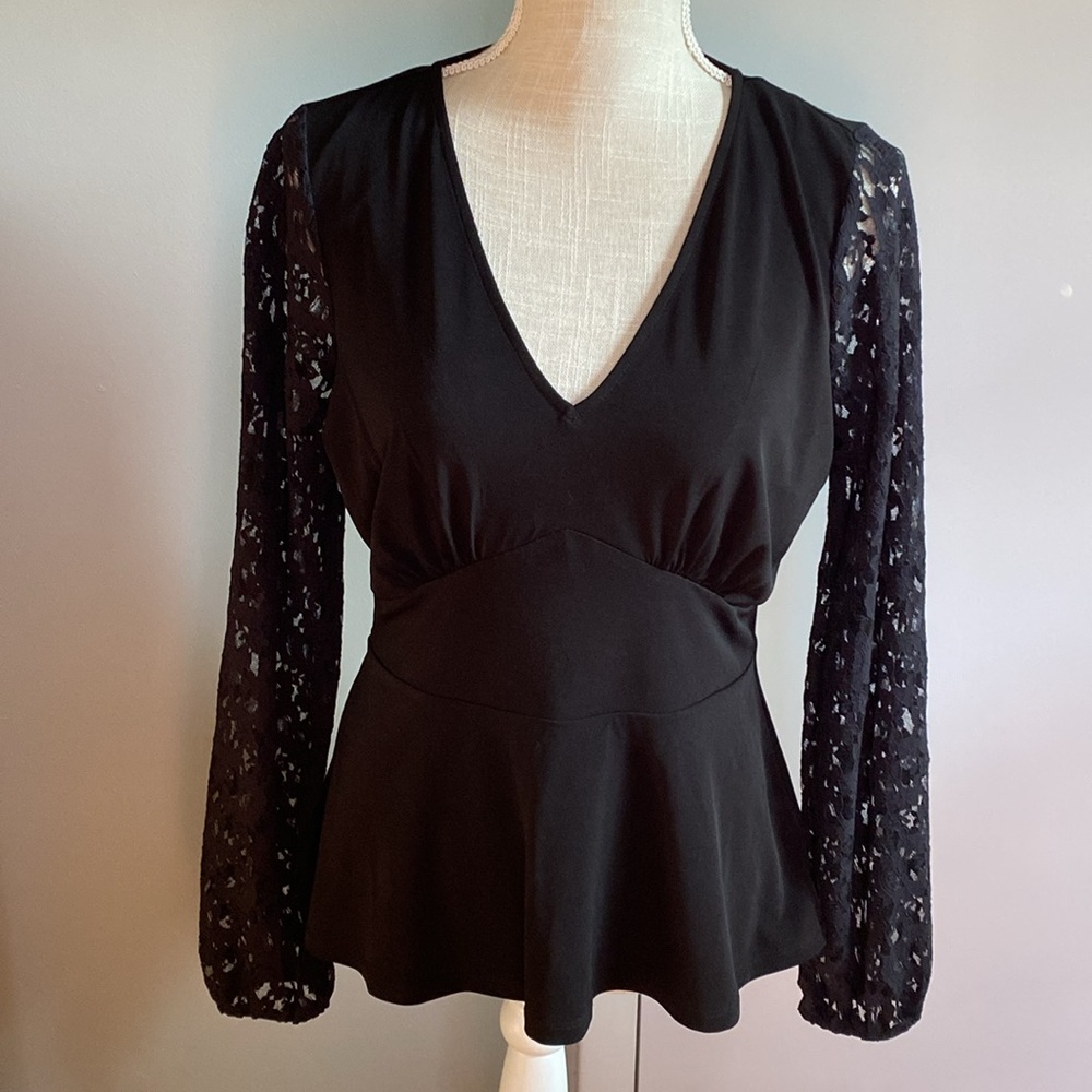 Michael  Kors Black Top Lace Long Sleeve Medium